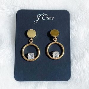 New J. Crew Gold Tone Hoop Nestled Square Rhinestone Earrings